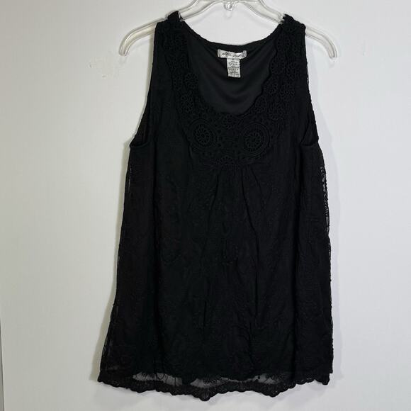 Ultra Pink Women’s Black Lace Sleeveless Tank Top Blouse 1X Plus Size - Picture 2 of 8